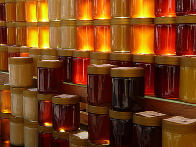 πίσω φως, τροφίμων, μέλι, μέλι προς πώληση, βάζο με μέλι, βάζο, κονσέρβες
