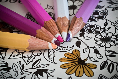 omaľovánky pre dospelých, farebné ceruzky, maľovanky, kreatívne, Antistress, Farba, perá