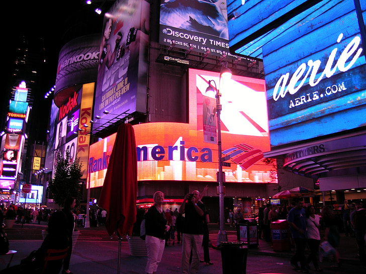 Broadway, Nova Iorque, times square, Manhattan, quase, luzes da noite, visão noturna