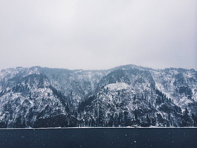 preto e branco, paisagem, montanha, natureza, Inverno, neve, floresta