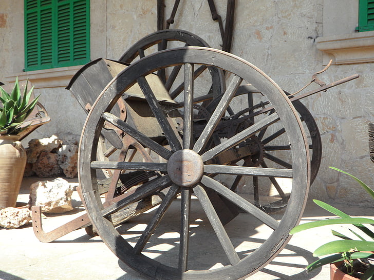 Wagon wheel, vågar, tränare, trä hjulet, gamla, fälgar, ekrar