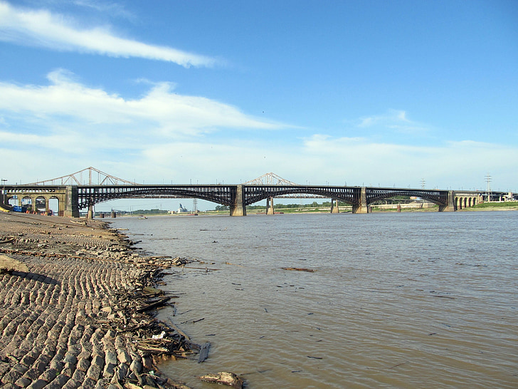 Mississippi, River, Riverbank, levee, Bridge, Driftwood, float