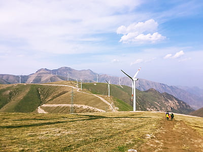 Mountain, rolig, natur, turbine, elektricitet, vindmølle, miljø