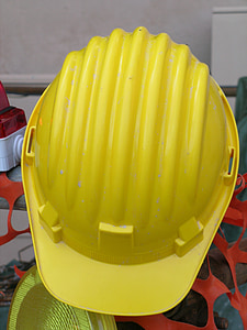 casco della costruzione, sicurezza, casco, industria edilizia, elmetto protettivo, attrezzature, giallo