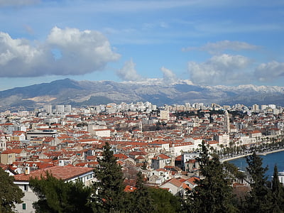 panoráma, város, Split, Horvátország, utca-és városrészlet, Európa, város