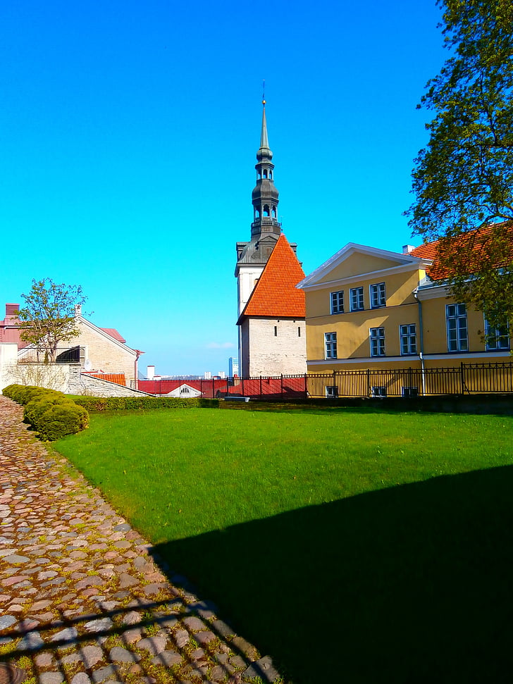 màu xanh lá cây, Nhà thờ, oleviste, phố cổ, Tallinn, Estonia, estland