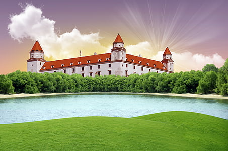 Bratislava, spalvos, Grafinis vaizdas, pilis, sostinė, Slovakija, Architektūra