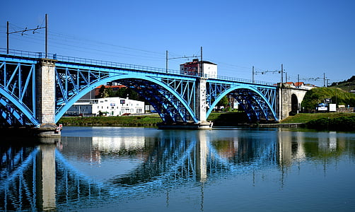 мост, синьо, отражение, река, архитектура, град, пътуване
