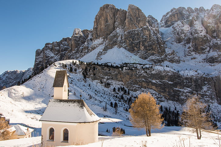 Jižní Tyrolsko, Dolomity, kaple, Val gardena jho, Sella group, alpské, Rock