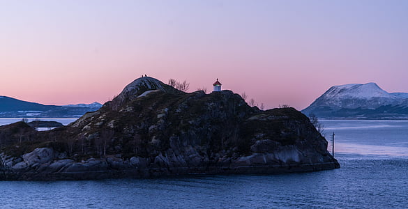 Norge, kusten, Lighthouse, solnedgång, Scandinavia, havet, landskap