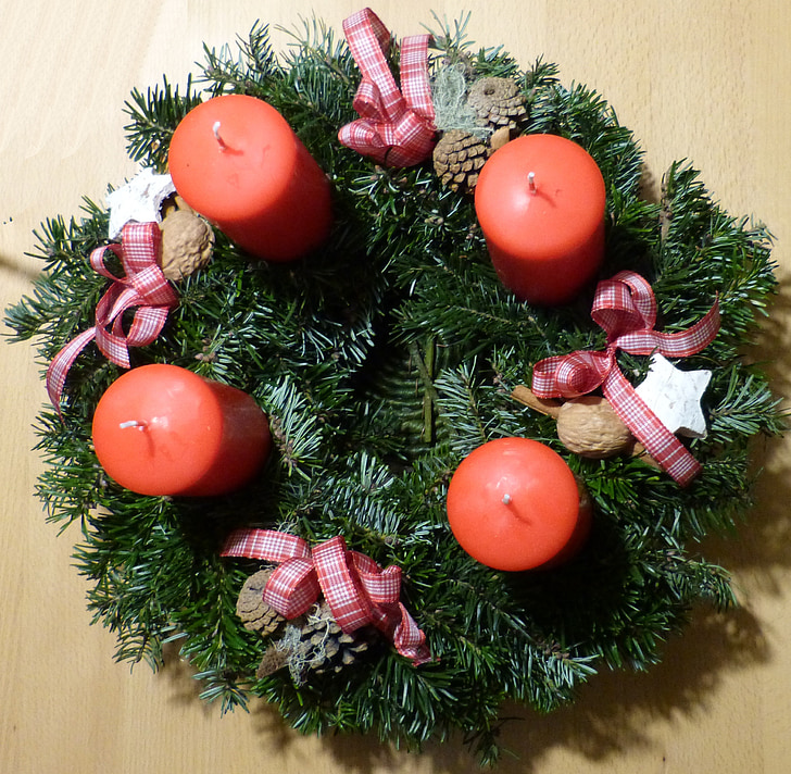 advent wreath, advent, candles, decoration, christmas, fir, wax candle