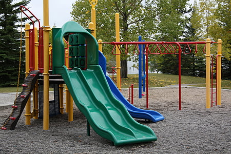 vaikų žaidimų aikštelė, tuščias, vienišas, ramioje, niekas, lauko, parkas