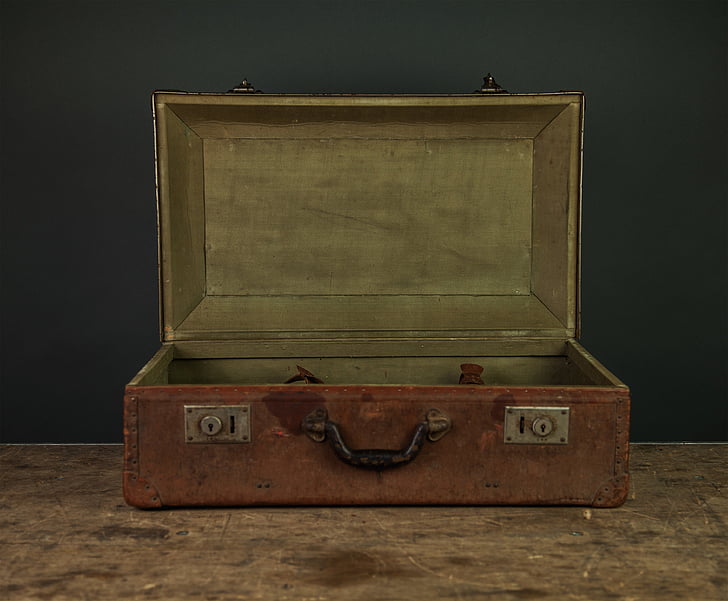 brun, bagages, cas, plancher, carreaux, porte-documents, Vintage
