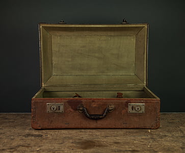 brown, luggage, case, floor, tiles, briefcase, vintage