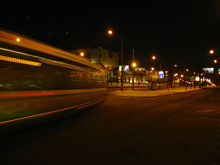 Moskva, spårvagn, natt, Ryssland