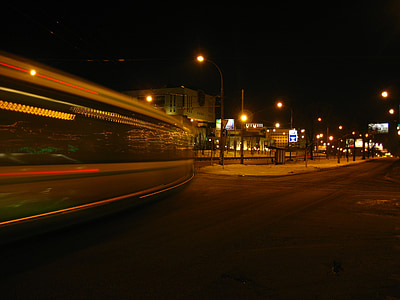 Moskva, tramvaj, noć, Rusija