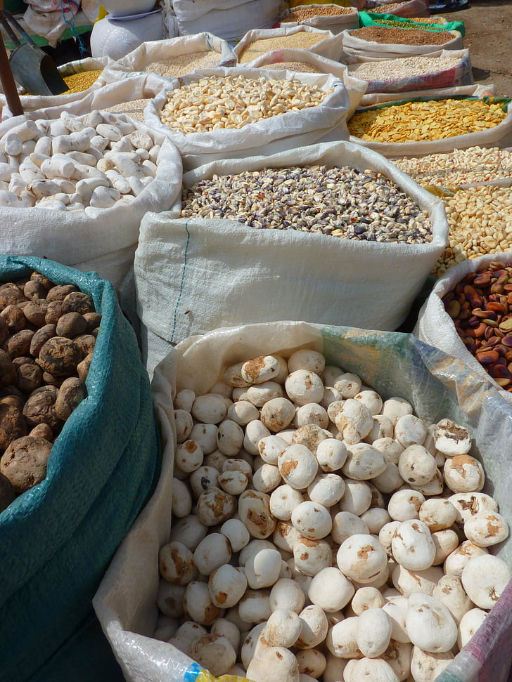 картофи, сушени картофи, зърнени култури, пазар, Перу, храна, Продава