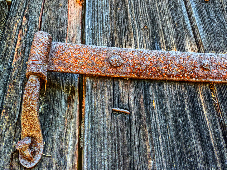 oxidado, tope bisagra, bisagra, articulación, madera, puerta, metal
