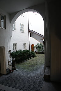 archway, goal, courtyard, silent, rest, white