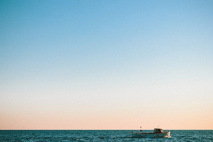 boat, sailing, blue, sky, nature, water, ocean