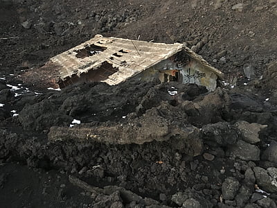 volcà, erupció volcànica, Etna, renta, casa cobert
