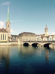 Zurich, limmath, Río, Fraumünster, Iglesia de San Pedro, Iglesia, cielo