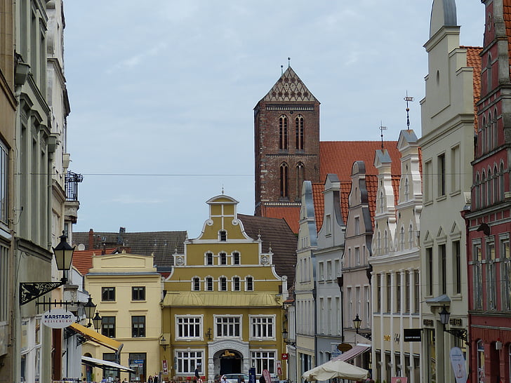 Wismar, Mecklenburg, zgodovinsko, staro mestno jedro, cerkev, Nicolai cerkev, zvonik