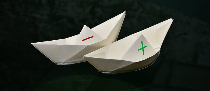 paper boat, paper, folded, plus minus, swim, ships, course