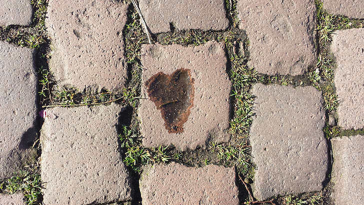 coração, pedras de pavimentação, água, rua, planos de fundo, calçada