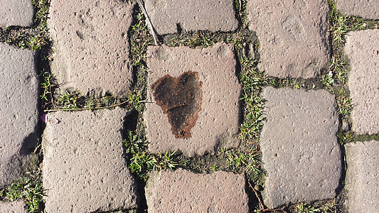 srce, kamenje za popločavanje, vode, ulica, pozadina, pločnik