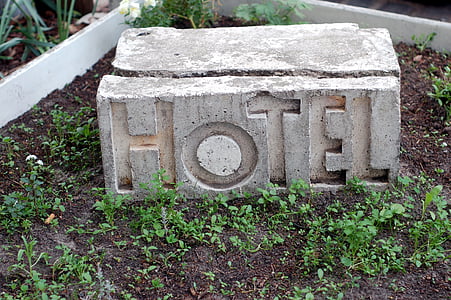 calle, piedra, panel, signo de, Hotel