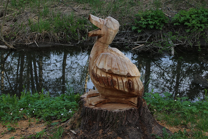 drvo, skulptura, patka, drveni, rezbarenje, ručni rad