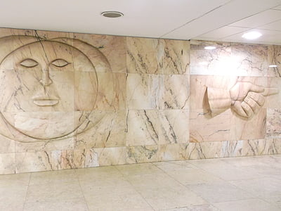 escultura, parede, Lisboa, metrô, Saldanha