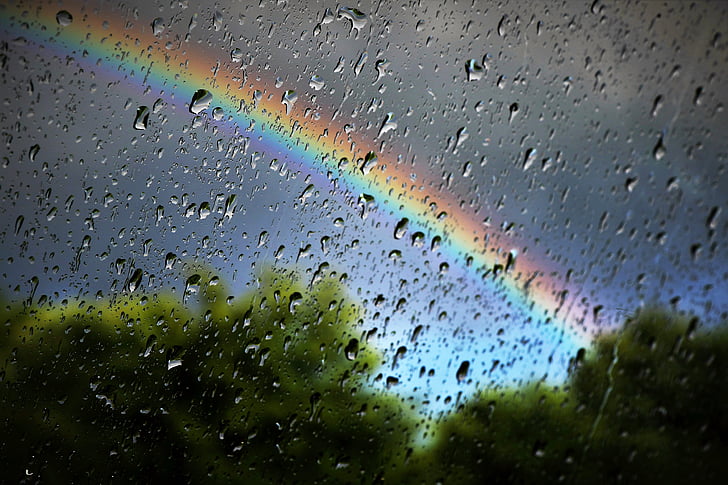 rainbow, rain, nature, weather, umbrella, colourful, wet