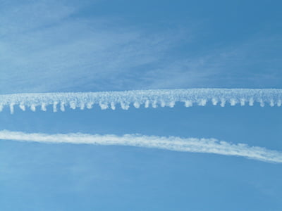 contrail, sky, clouds, blue, fly, aircraft, air