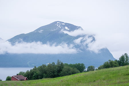 núi, Lake, thời tiết, đám mây, màu xám, Hill, cỏ