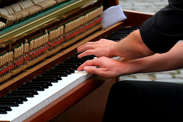 tocar el piano, músic, instrument, música, claus, melodia, actitud de mà