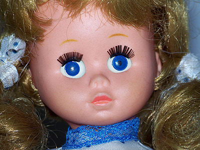 lėlės, veido, galva, akis, mėlyna, moteris, mergaitė