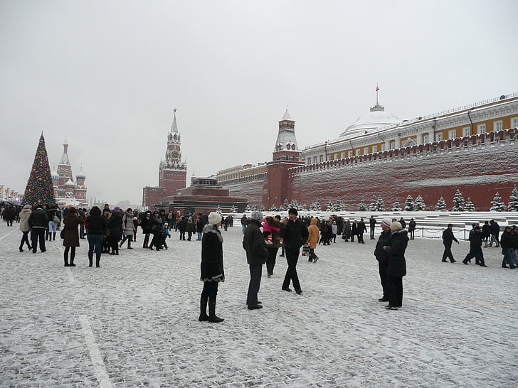 Rusko, Moskva, Kreml, Rudé náměstí, Zimní, lidské, Turisté