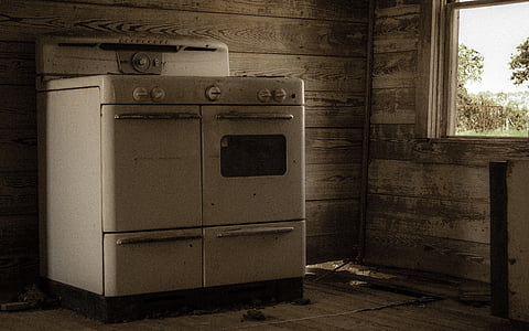 stove, abandoned, house, rural, kitchen, nostalgia