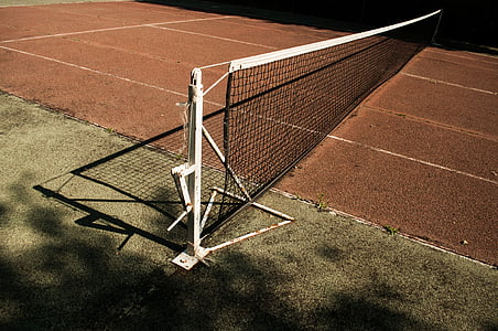 white, black, lawn, tennis, net, field, daytime