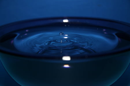 vandens, lašas, purslų, stiklo, vandens paviršiaus, mėlyna