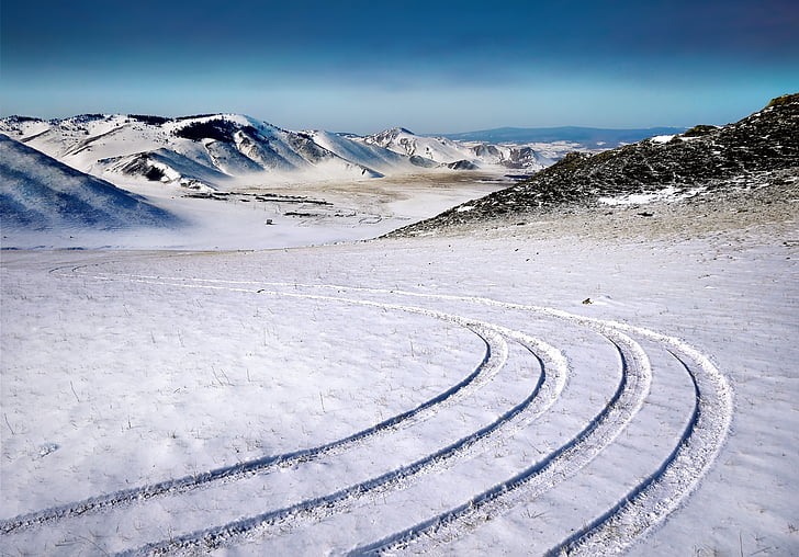 traces, slalom, hivernal, domaine, neige, hiver, froide