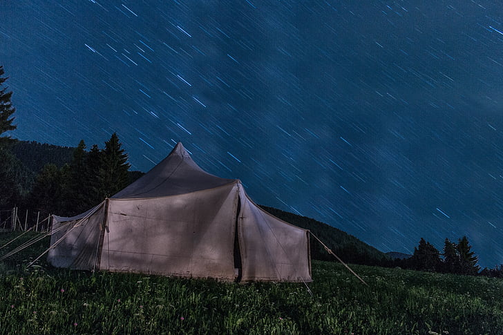 camping, grass, landscape, mountain, nature, night, outdoors