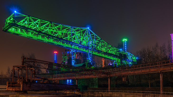 Duisburg, gece fotoğraf, uzun pozlama, lapadu, Kuzey Ren Vestfalya, Fabrika, Sanayi