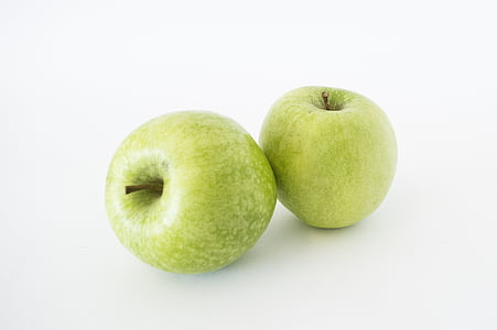 õunad, isoleeritud, roheline, toidu, terve, valge, puu
