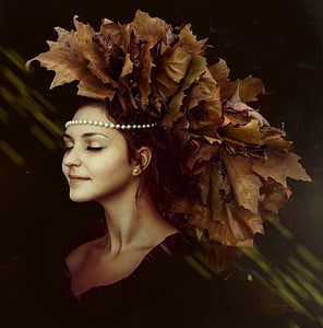 autumn, leafes, colorful bleter, beads, mädhen, lady, woman