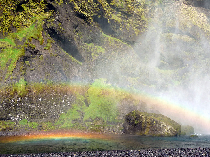 彩虹, 瀑布, 斯科加瀑布, 冰岛, 自然, 景观, 户外