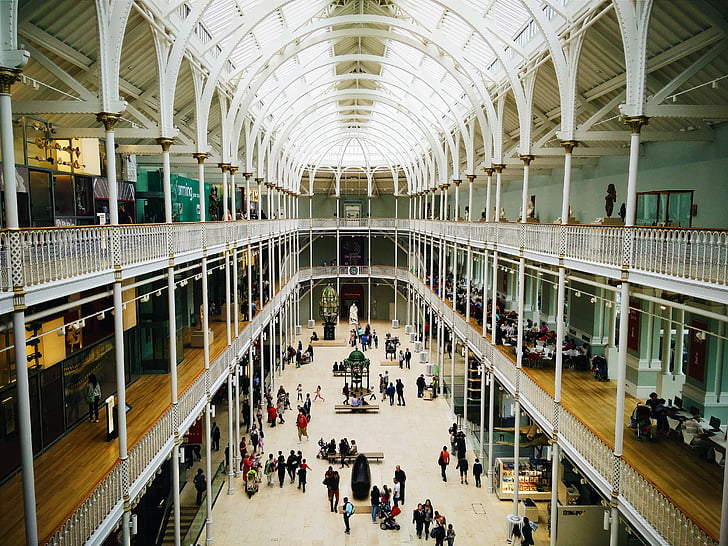 mimari, Edinburgh, Hall, Müze, insanlar, kapalı, ulaşım