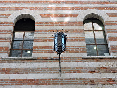 edifício, janela, poste de luz, antiga, Verona, Itália